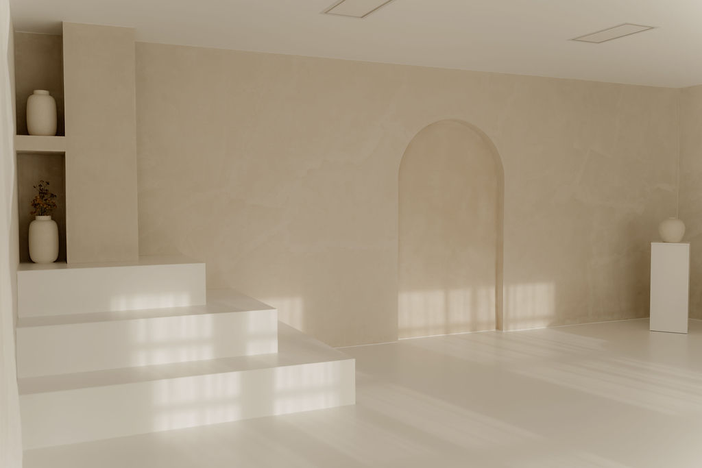 Landloft Studio - Full studio overview with steps and arched doorway